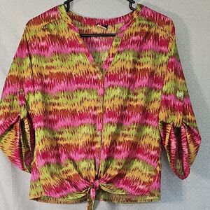 Colorful Women's Tie-Front Blouse